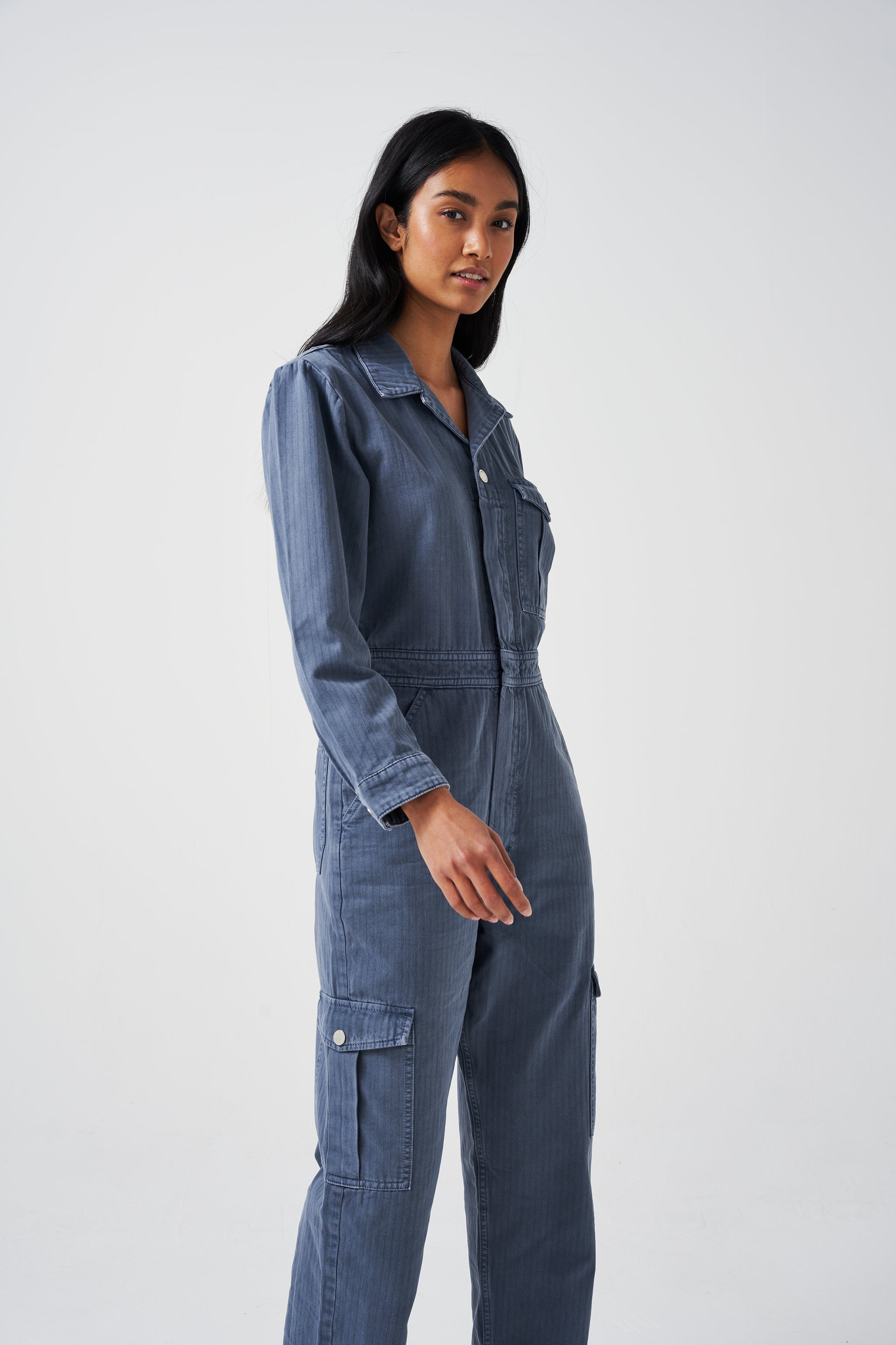 Patch Pocket Indie Jumpsuit in Washed Denim - seventy + mochi