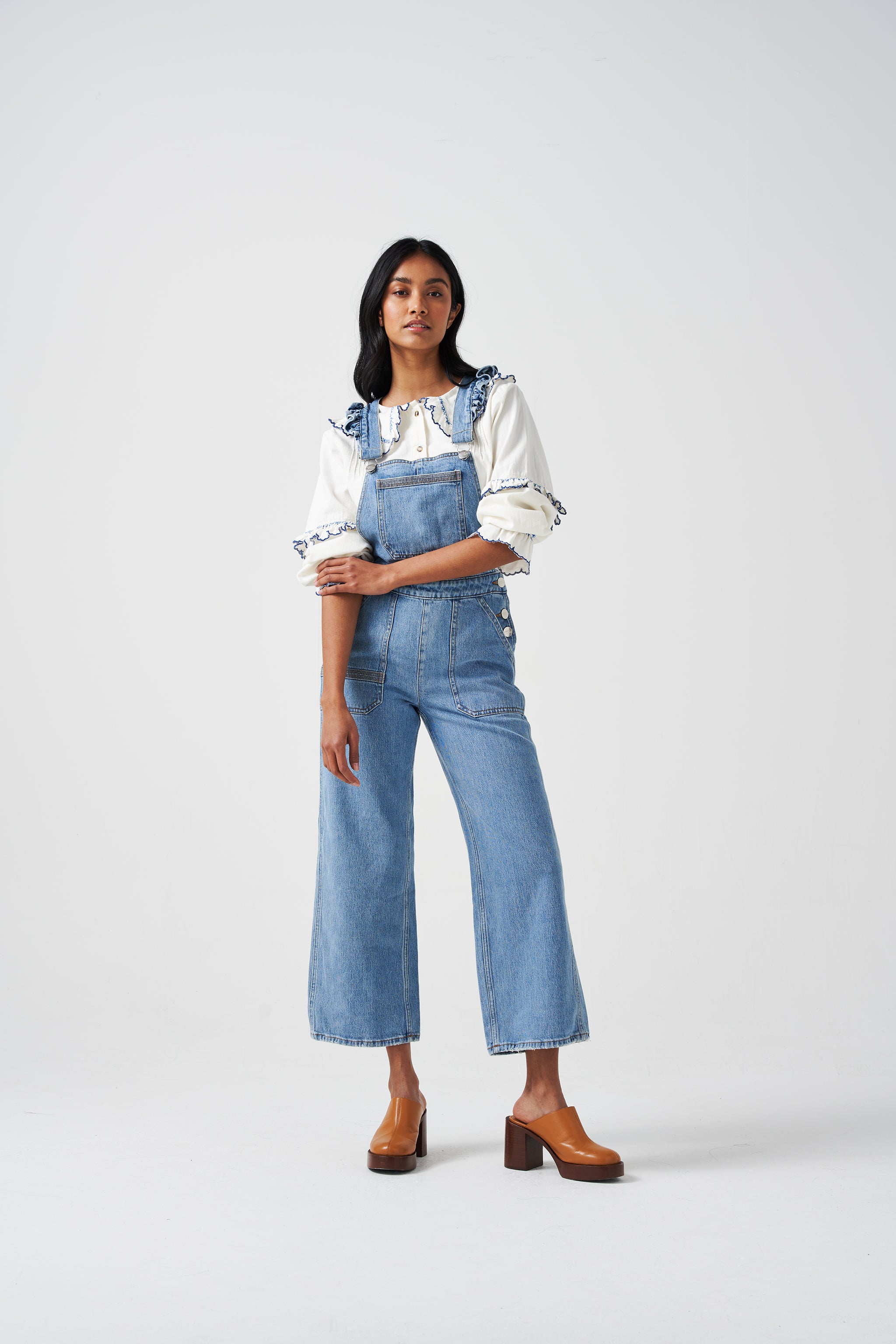 Elodie Frill Dungaree in Rodeo Vintage - seventy + mochi