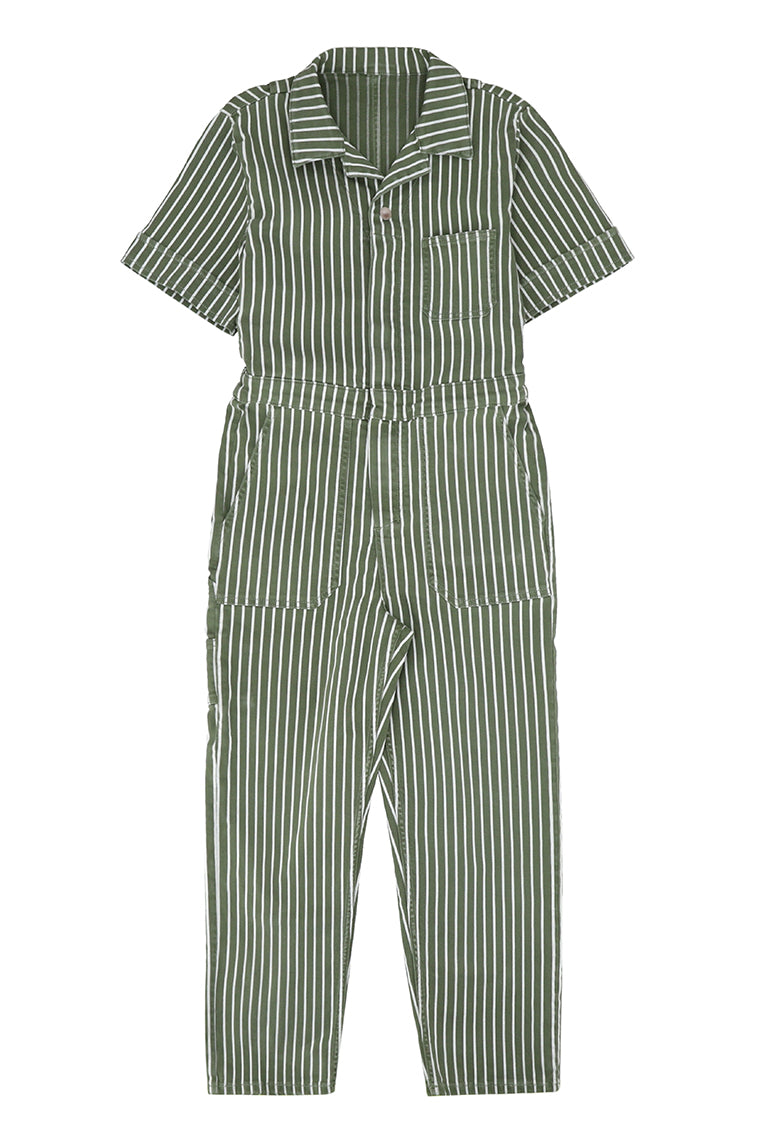 Pearl Jumpsuit in Striped Khaki - seventy + mochi