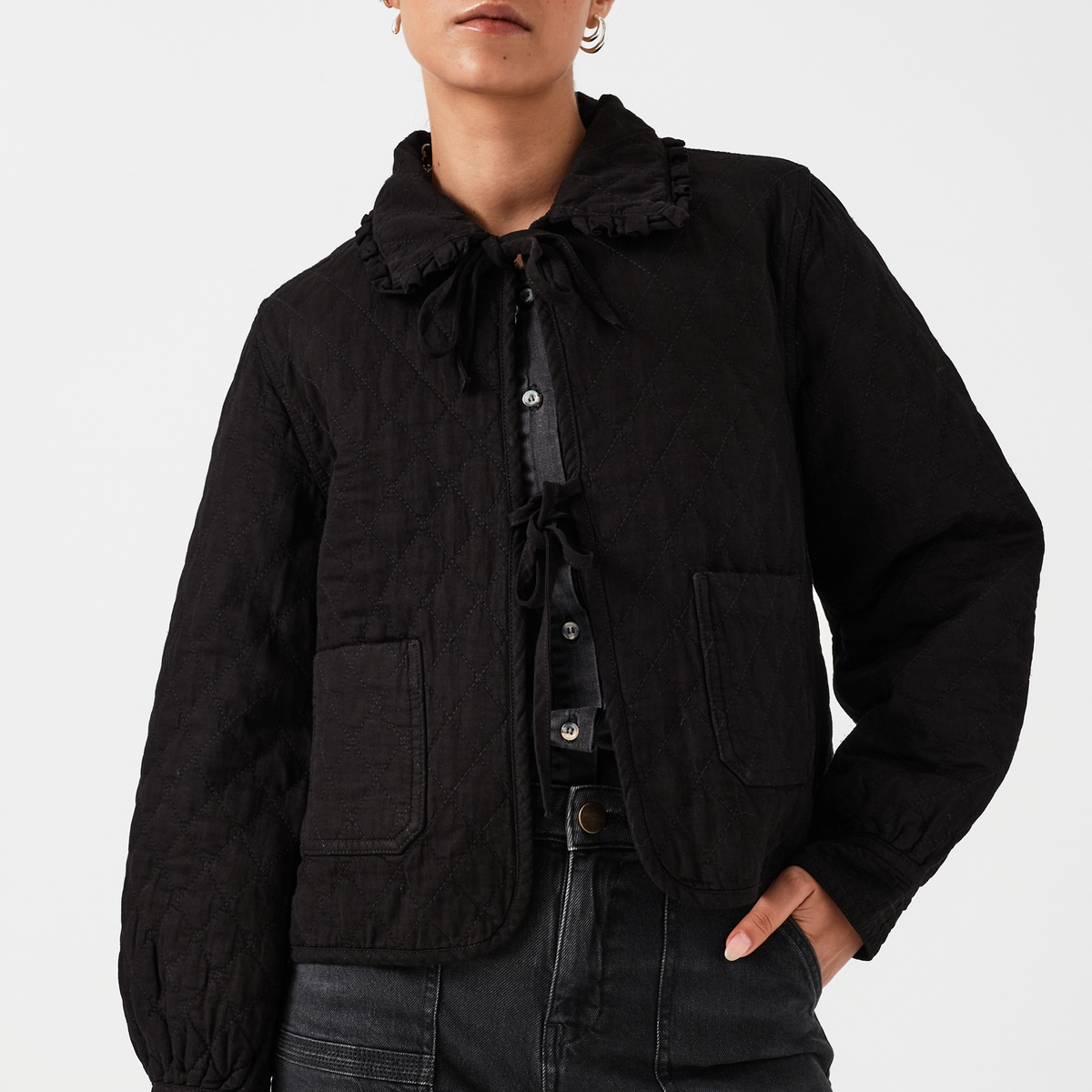 Heidi Quilted Denim Jacket in Black