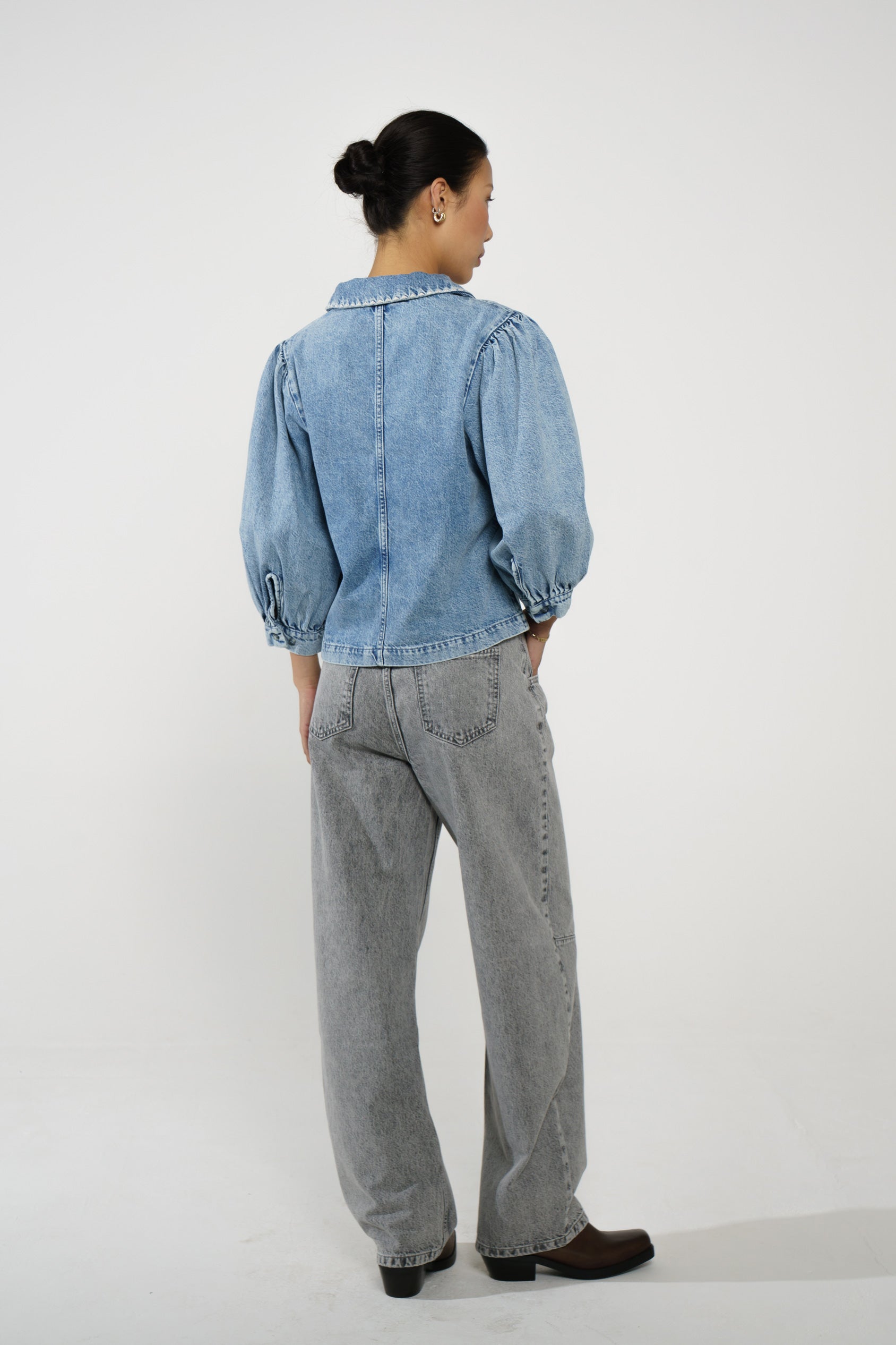 Talia Collared Denim Top in Newport - seventy + mochi