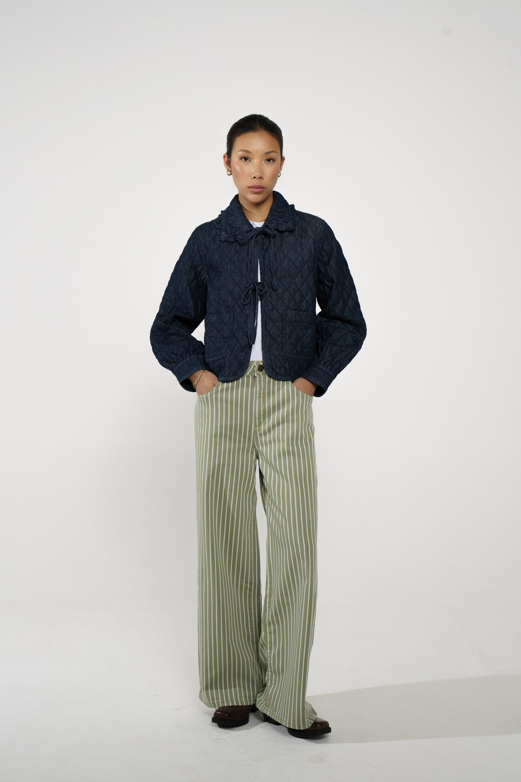 Blake Low Rise Jean in Moss Wide Stripe - seventy + mochi
