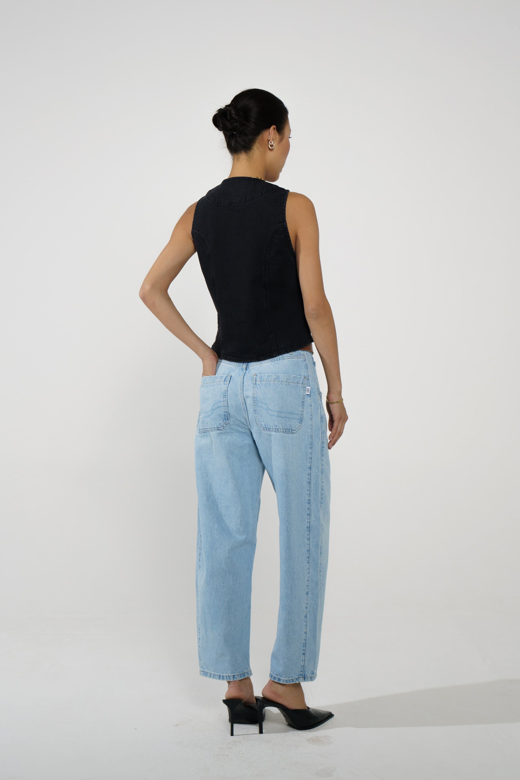 Bea Denim Vest in Black - seventy + mochi