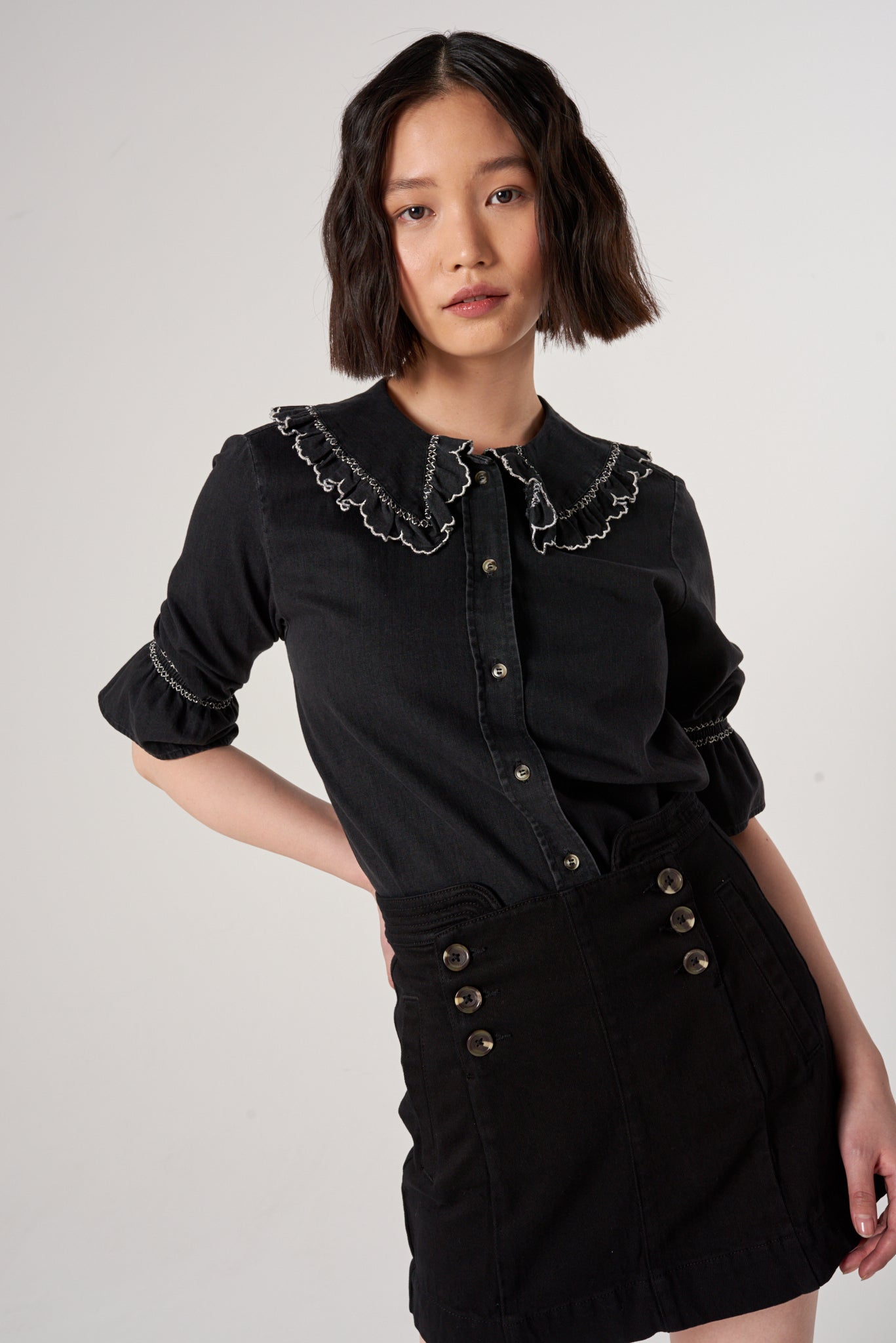 Marie Sailor Skirt in Black Denim - seventy + mochi