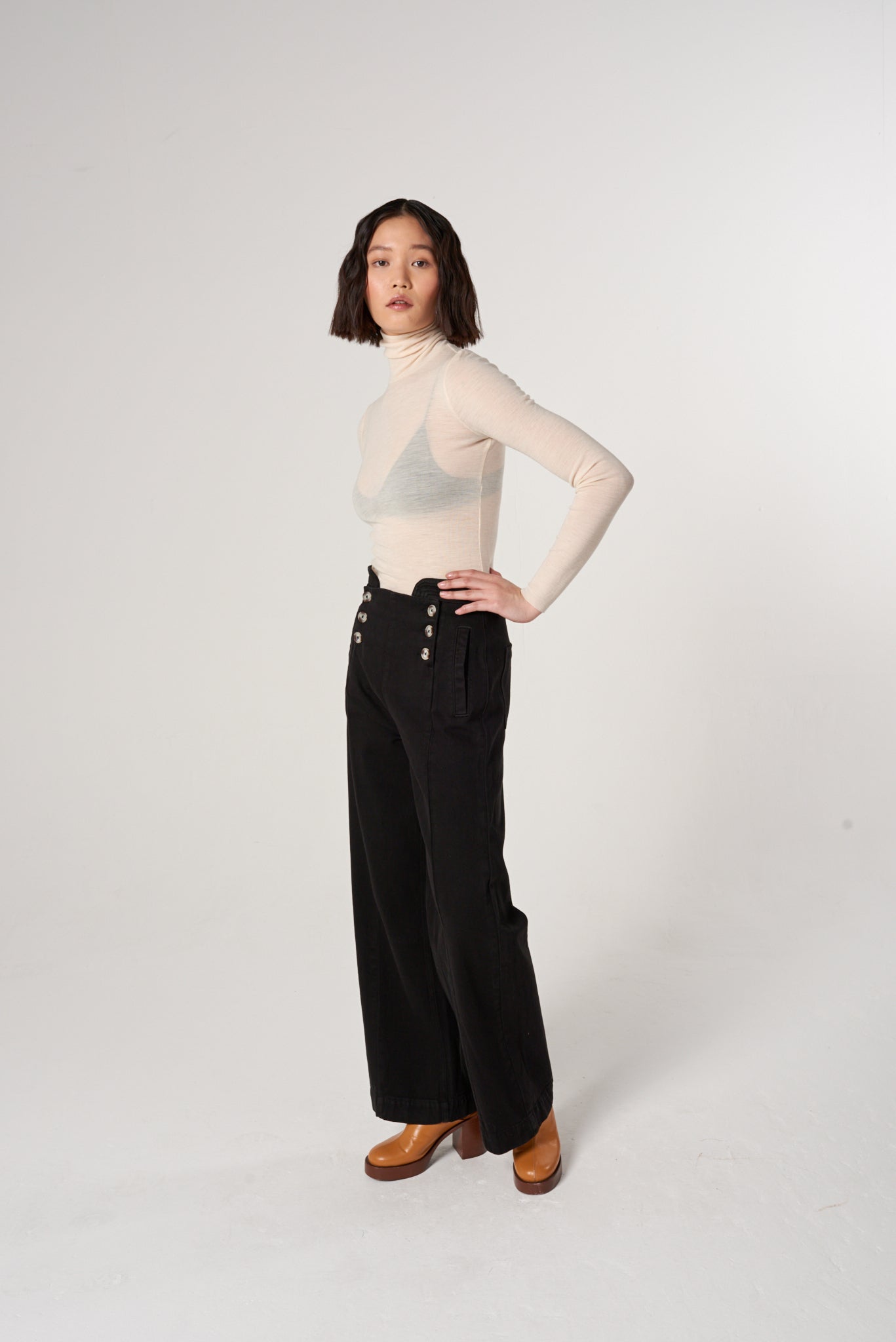 Marie Sailor Jean in Black Denim - seventy + mochi