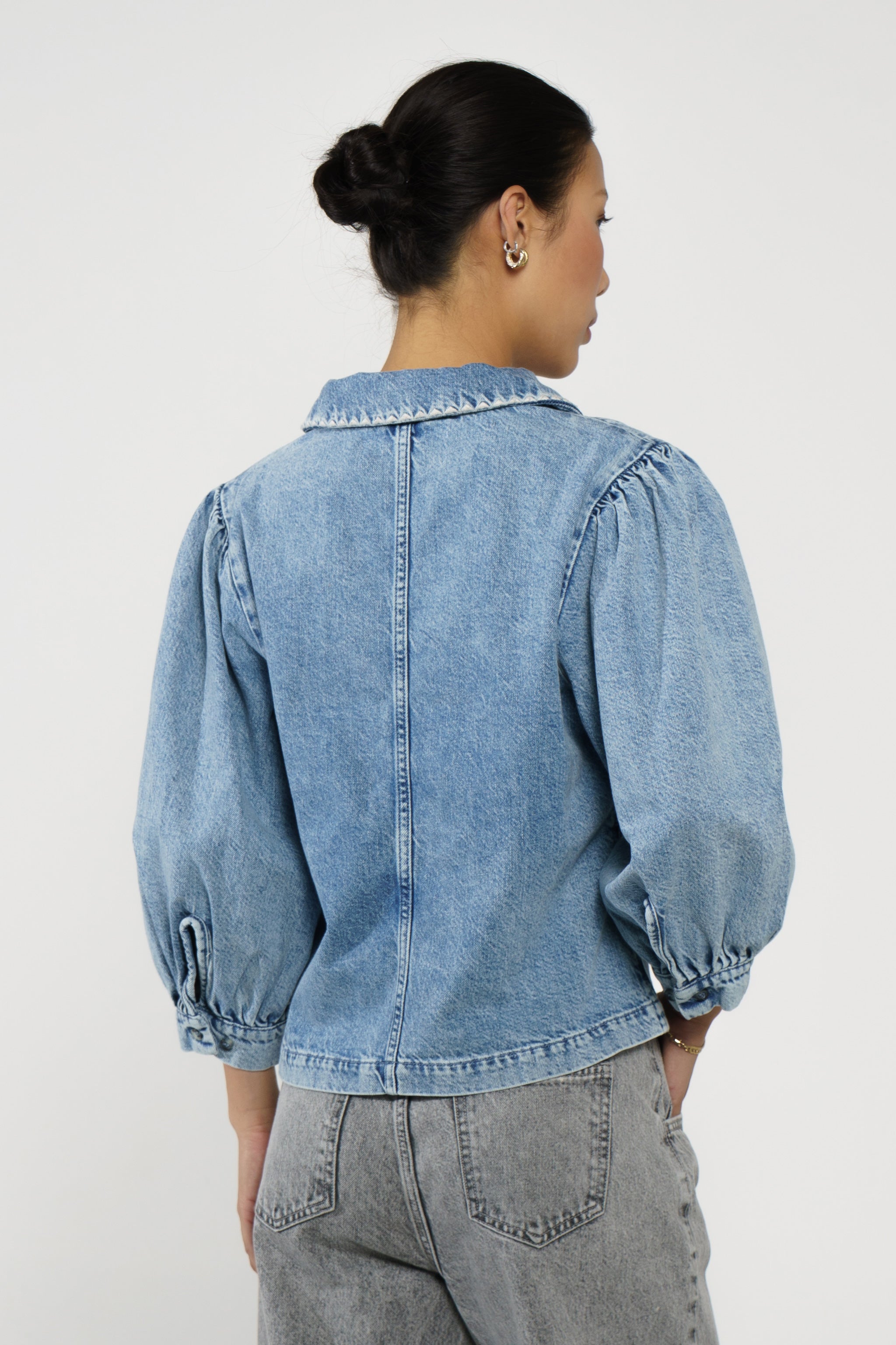 Talia Collared Denim Top in Newport - seventy + mochi
