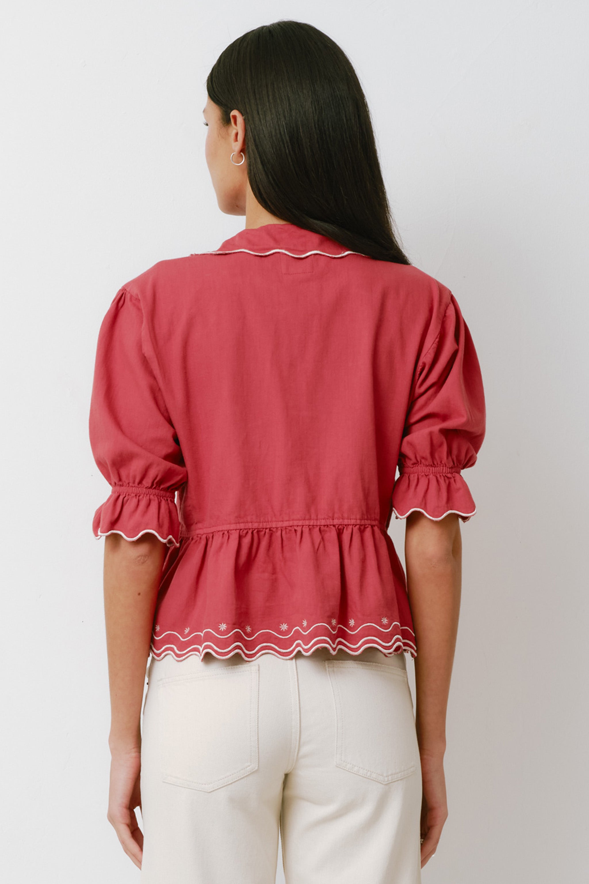 Ana Tie Blouse in Vintage Red