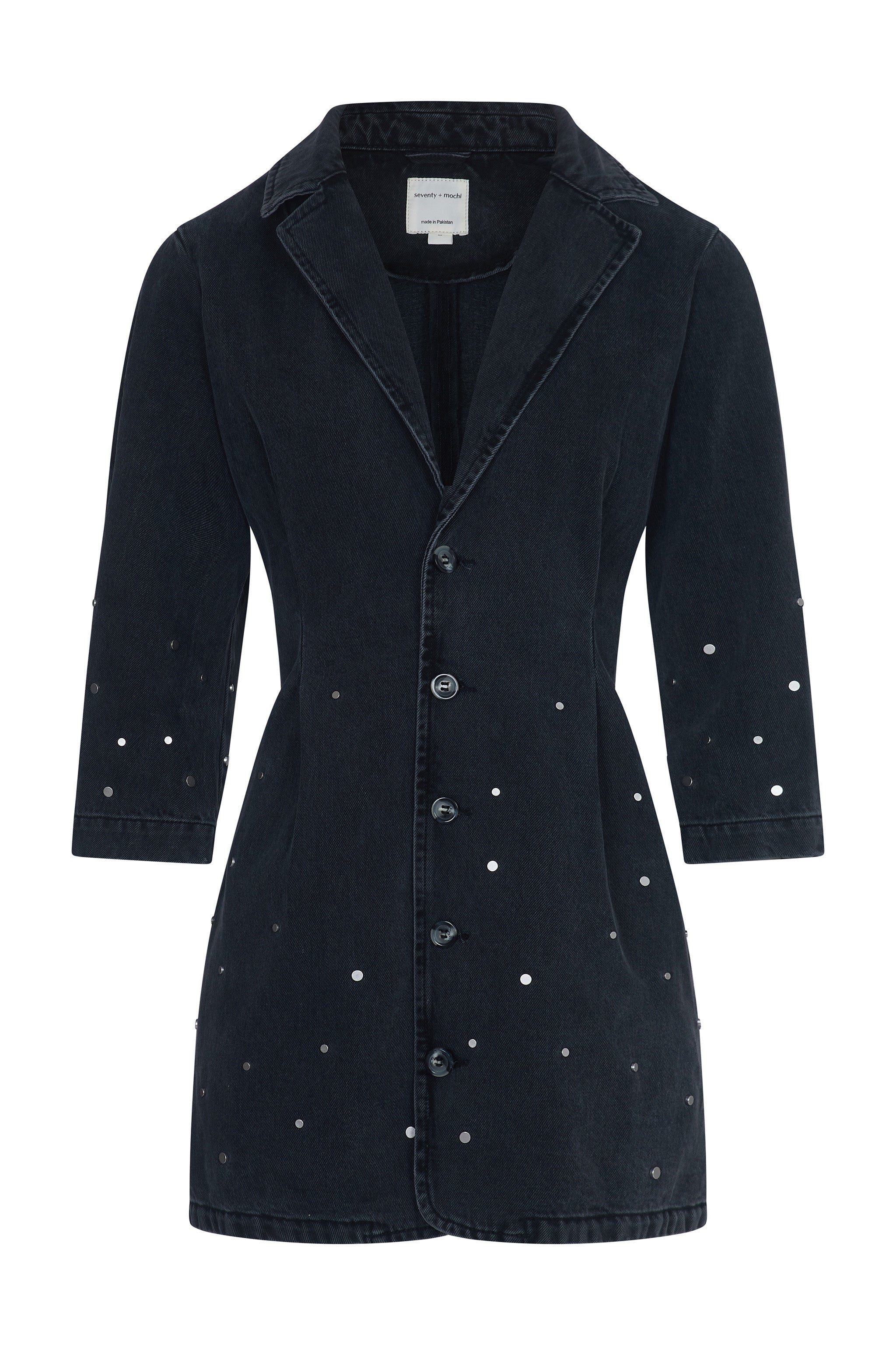 Bette Studded Denim Mini Dress in Raven