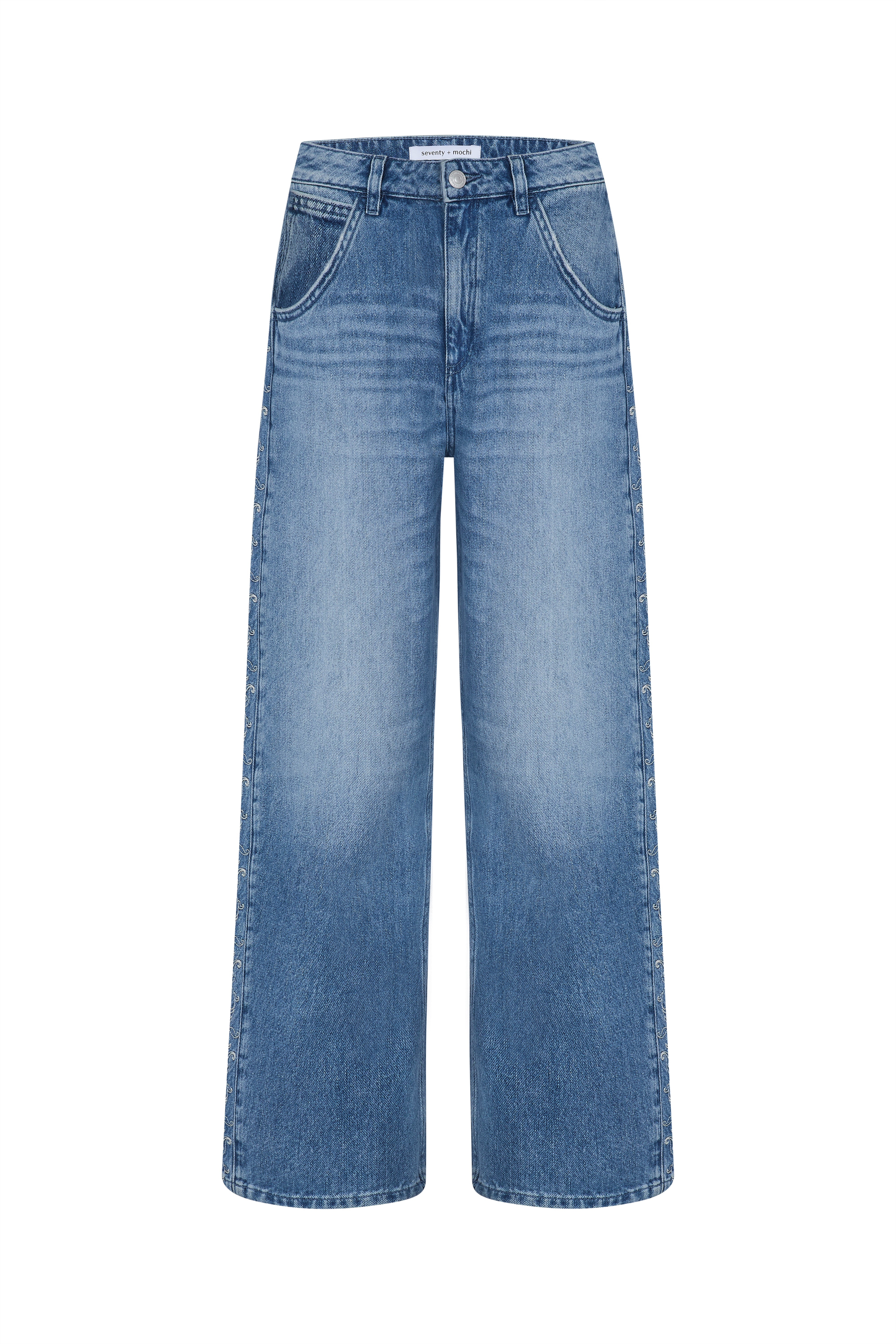 Bo Barrel Leg Embroidered Jean in Malibu