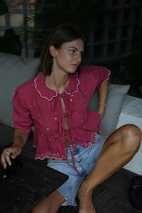 Ana Tie Blouse in Vintage Red