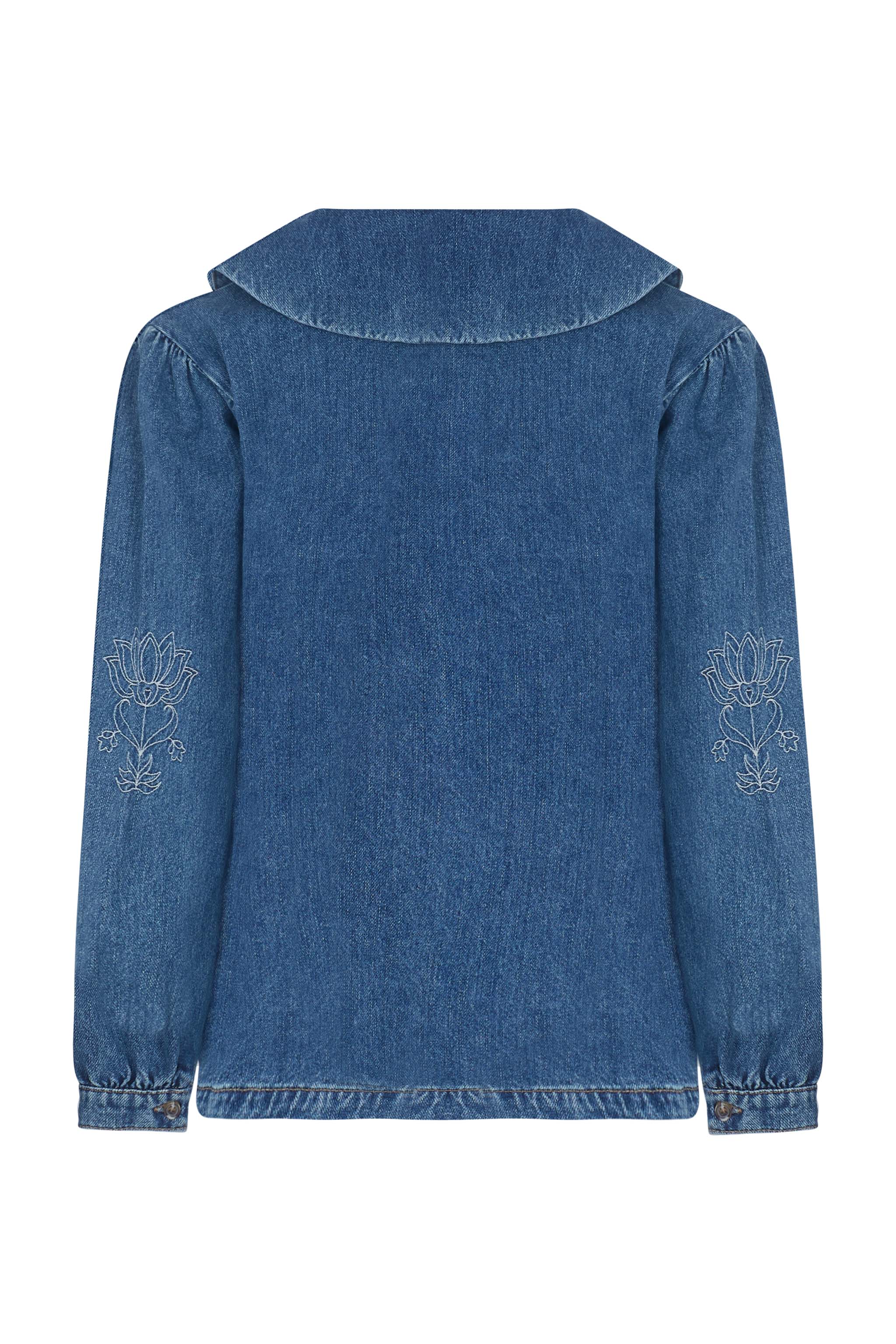 Neve Flower-Embroidered Denim Jacket in Pasadena