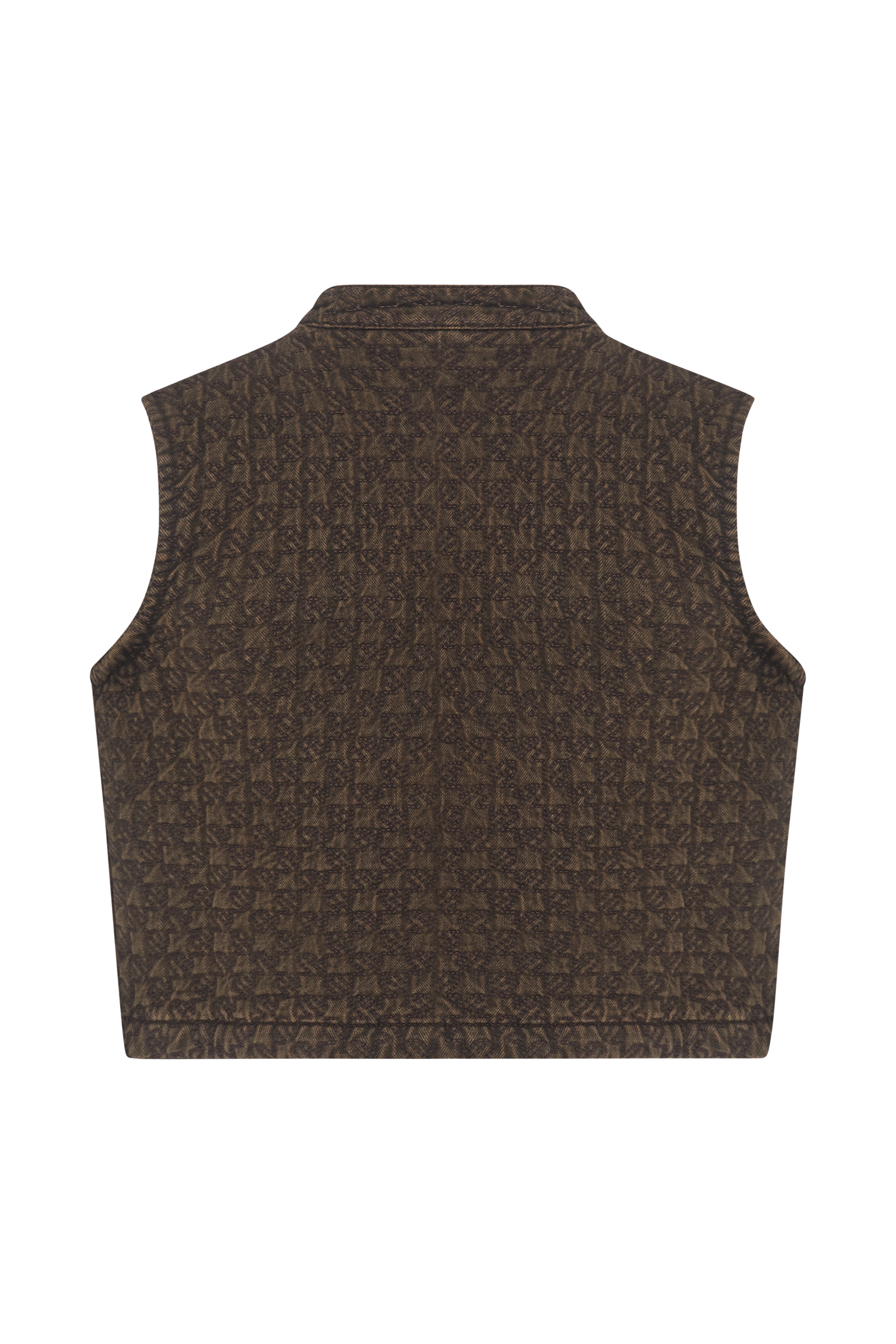Pablo Quilted Denim Vest in Houndstooth Cacao
