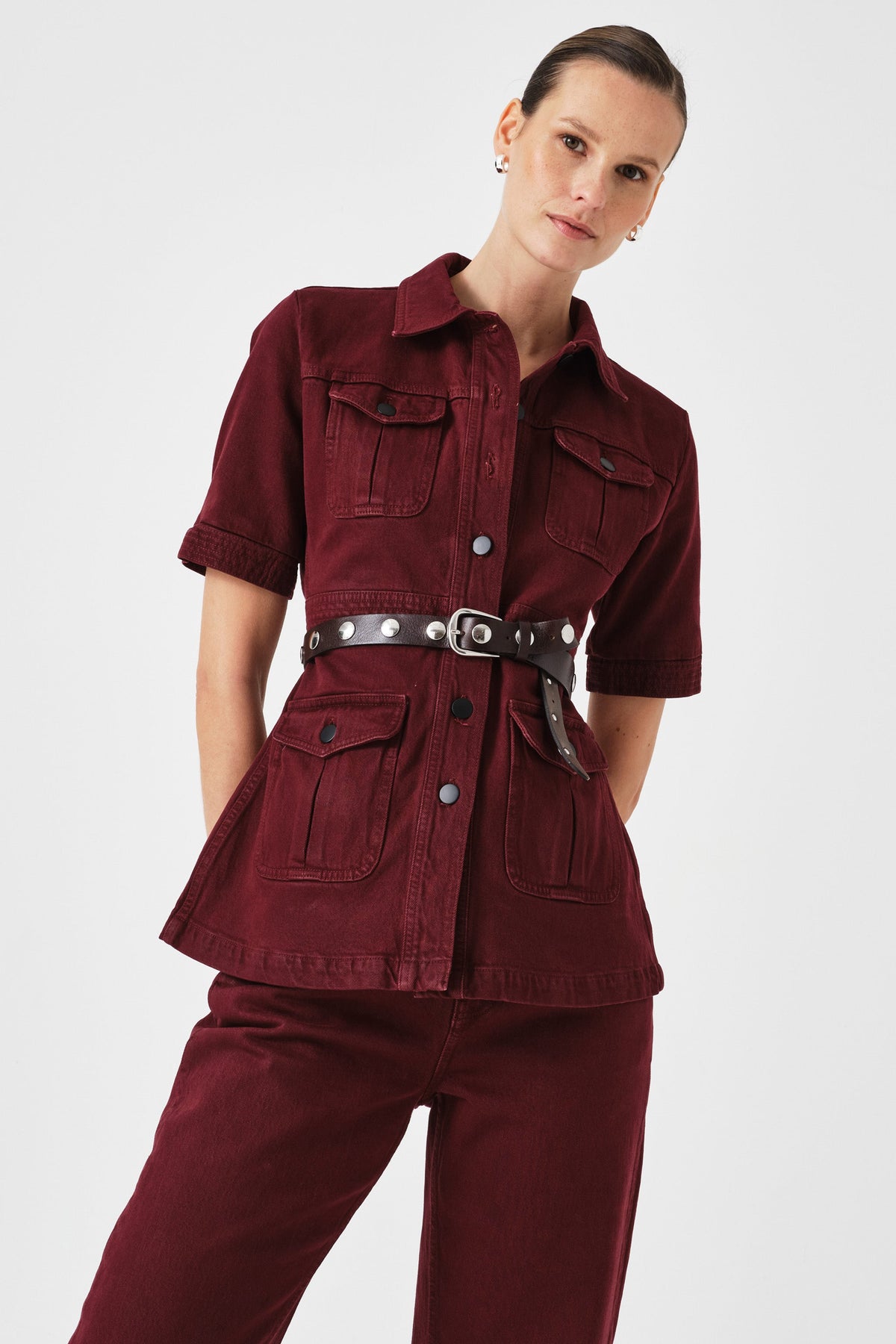 Ani Half Sleeve Denim Jacket in Mulberry - seventy + mochi