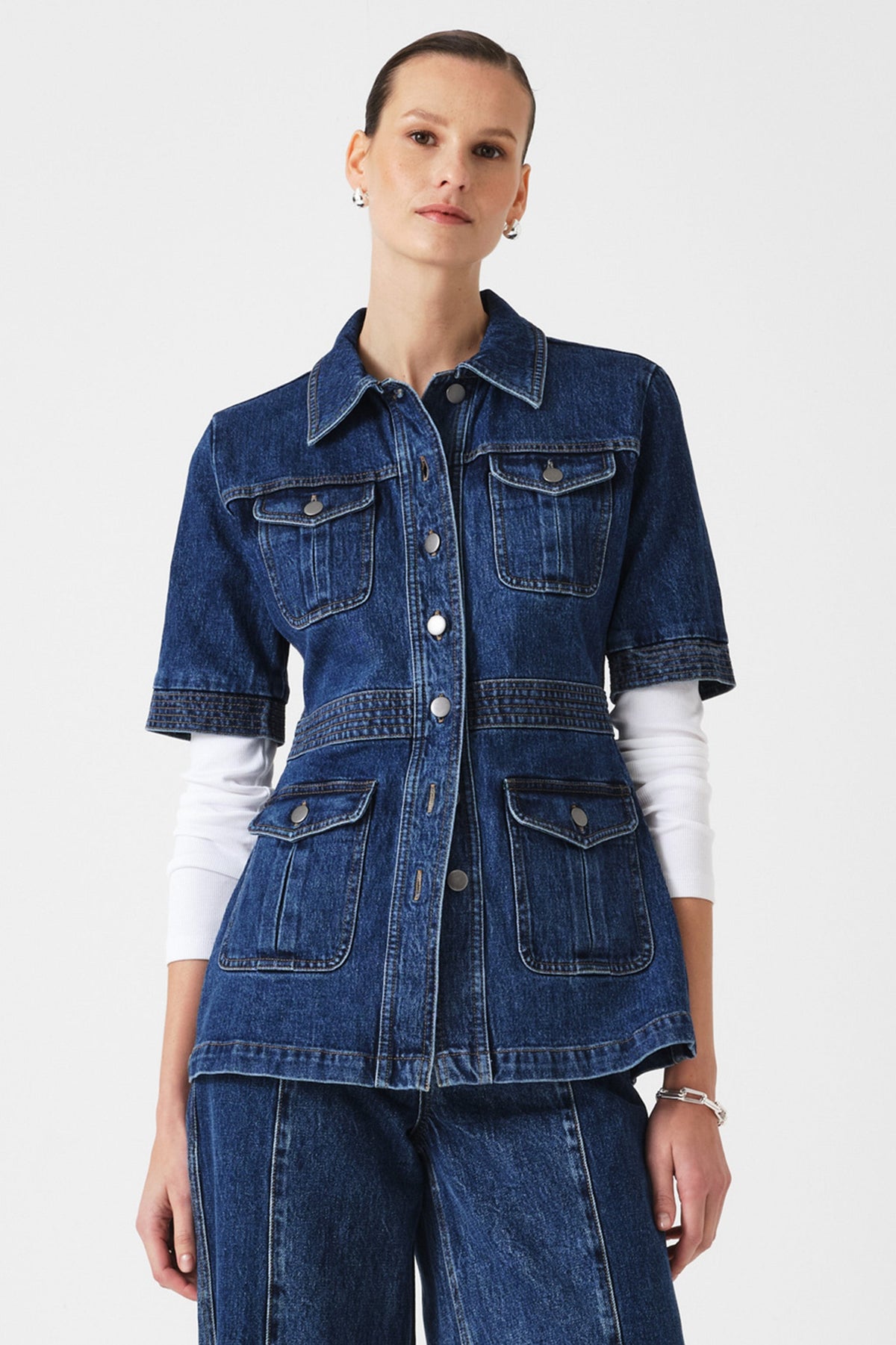 Ani Half Sleeve Denim Jacket in Idaho - seventy + mochi