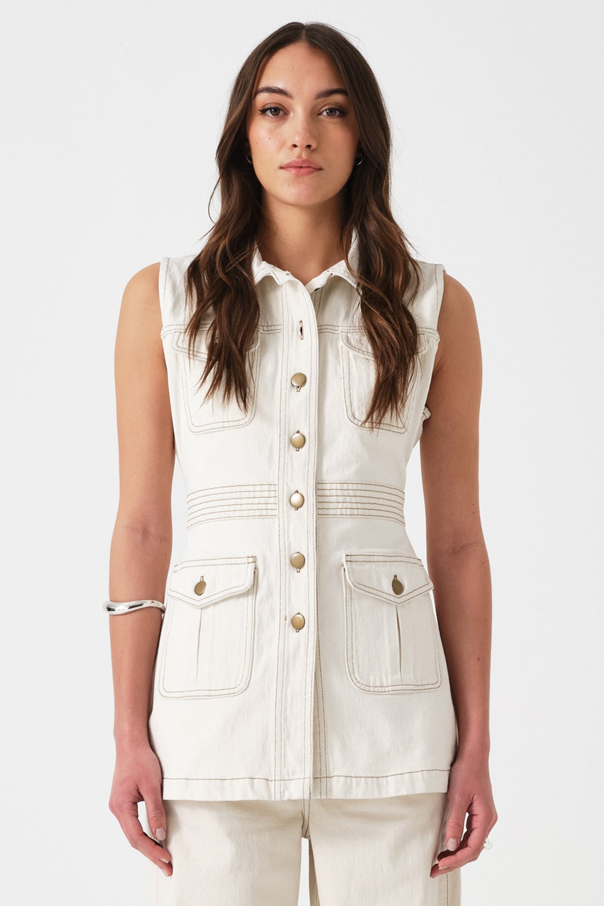 Ani Denim Vest in Ecru - seventy + mochi
