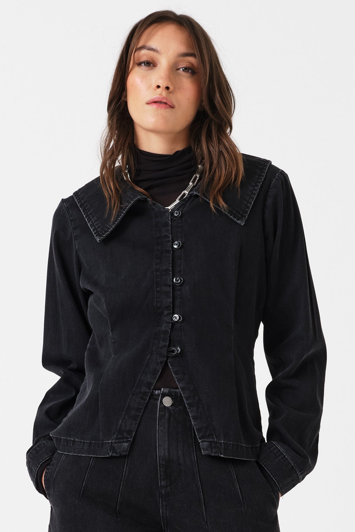 Bette Button Up Denim Shirt in Fairbanks - seventy + mochi