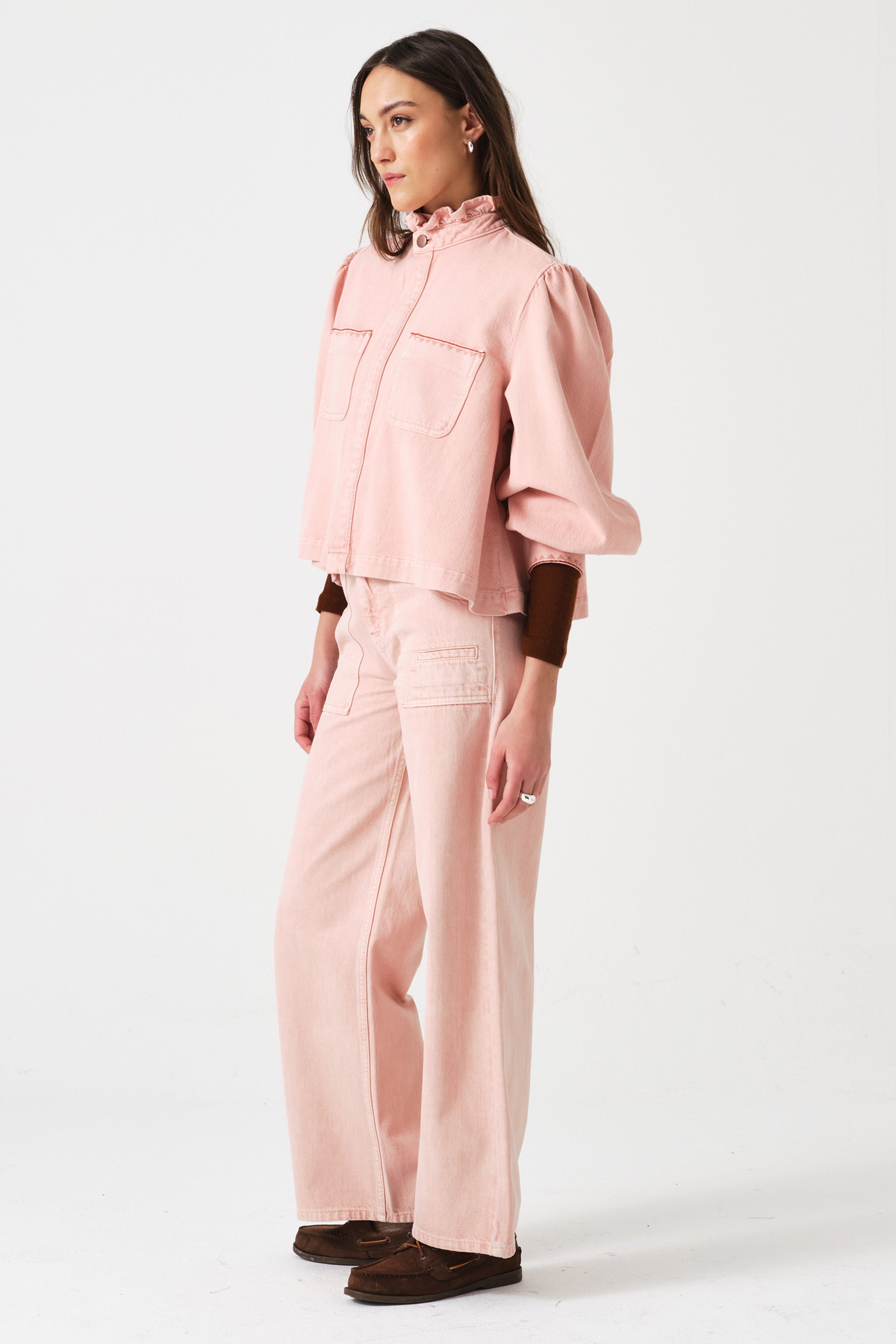 Eden Cropped Wide Leg Jean in Peony Pink