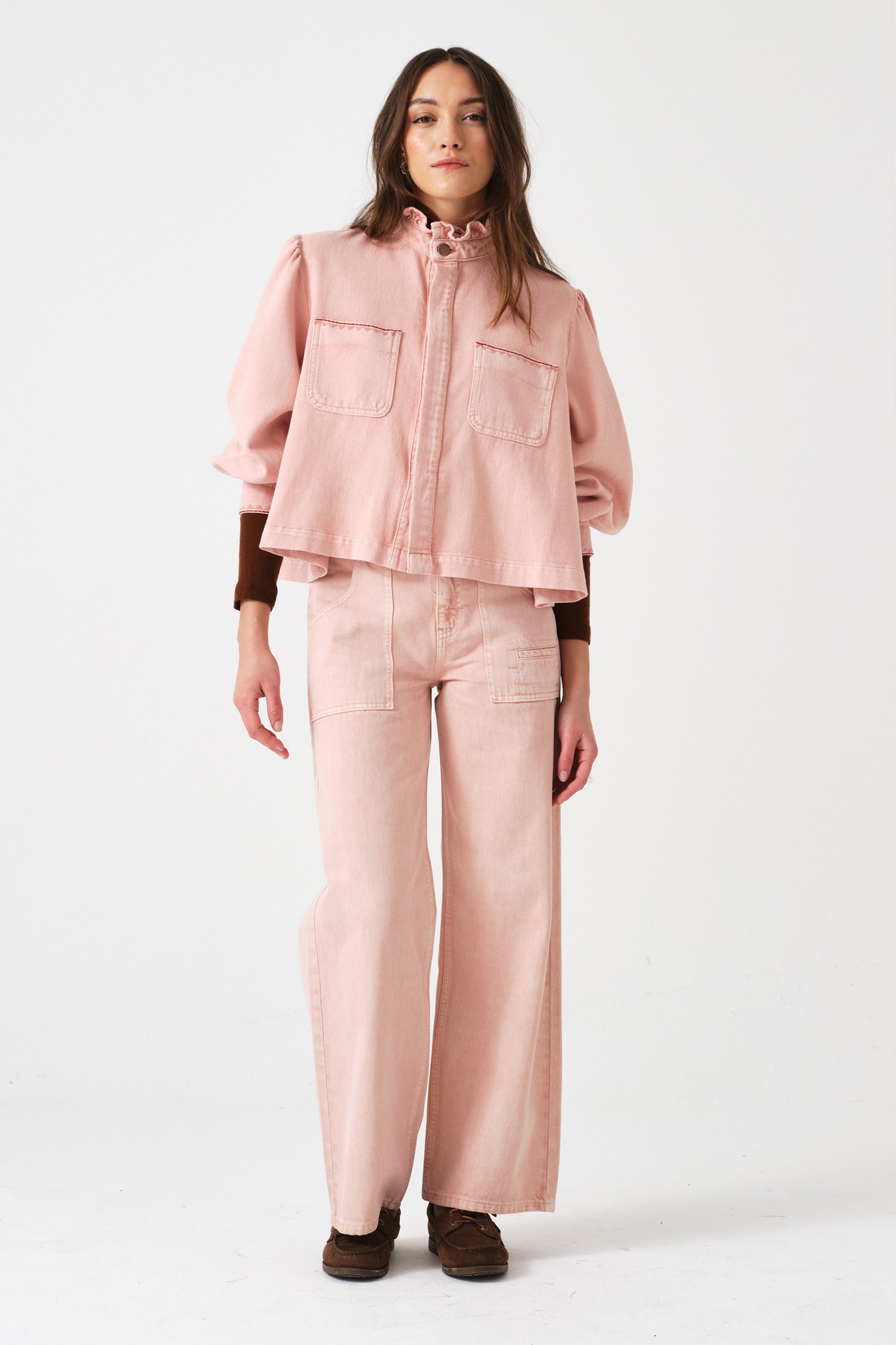 Eden Cropped Wide Leg Jean in Peony Pink