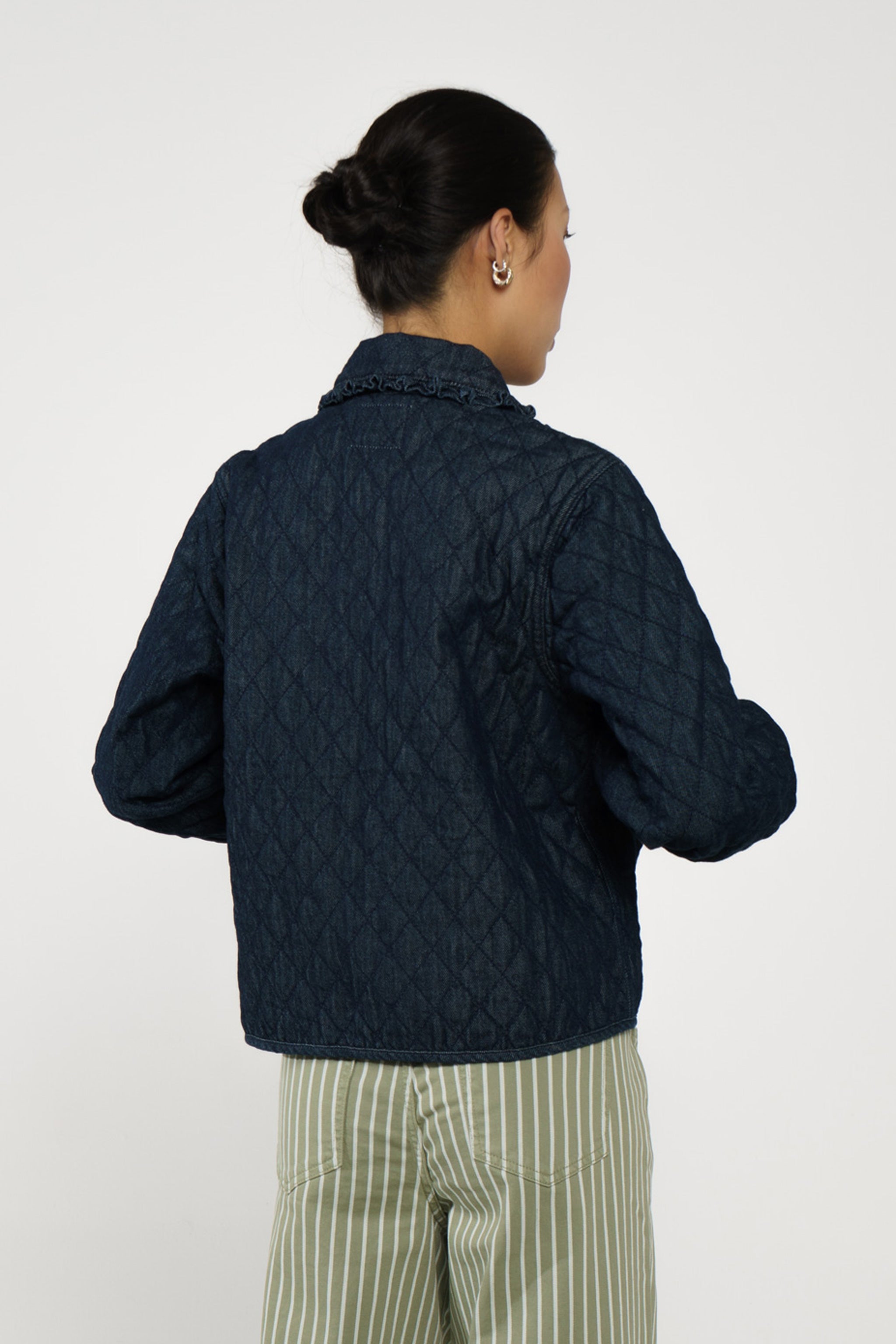 Heidi Quilted Denim Jacket in Indigo Rinse - seventy + mochi