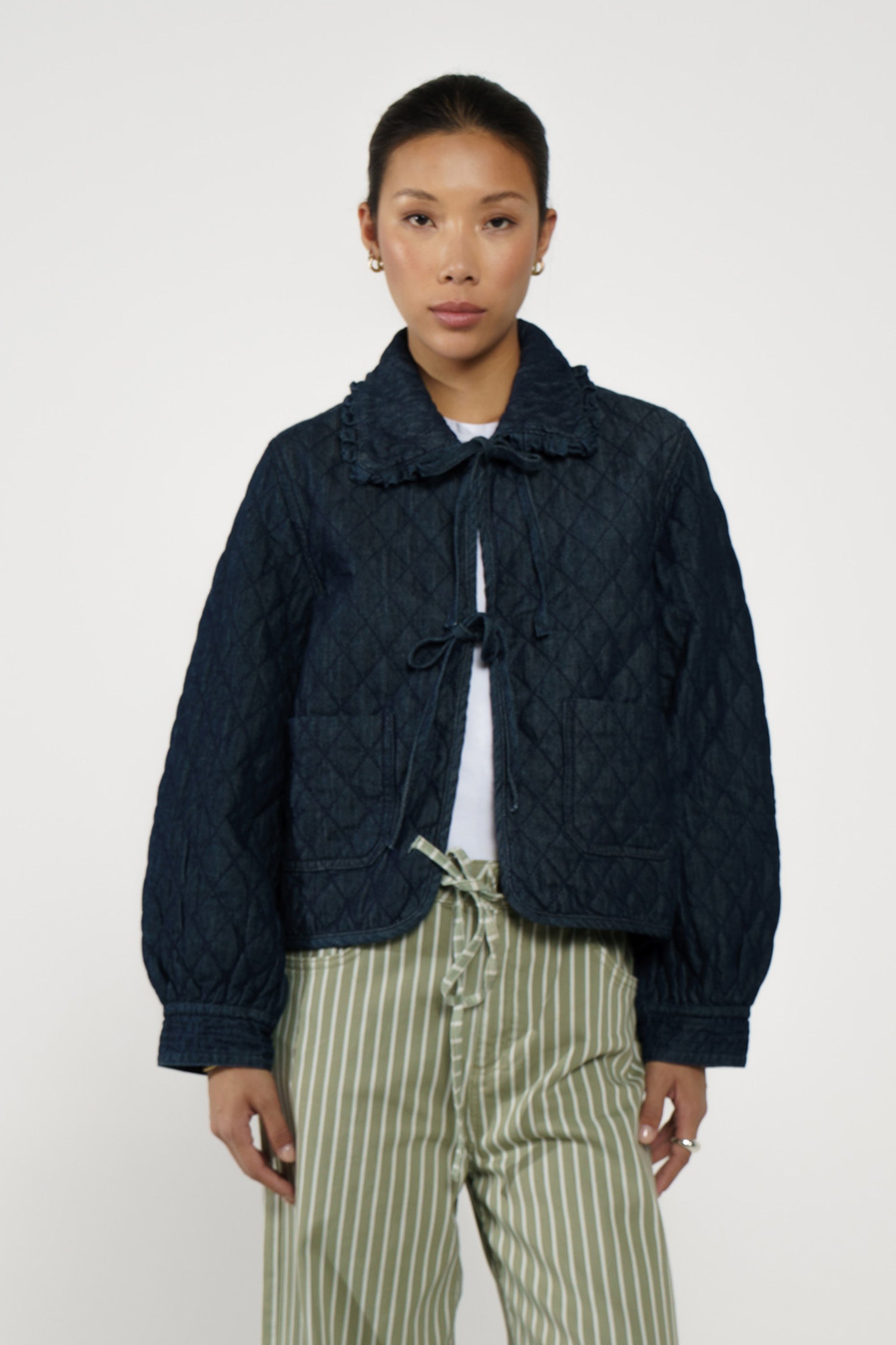 Heidi Quilted Denim Jacket in Indigo Rinse - seventy + mochi