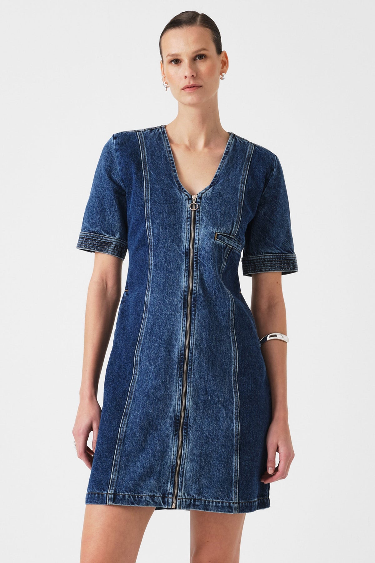 Lea Mini Denim Dress in Phoenix - seventy + mochi