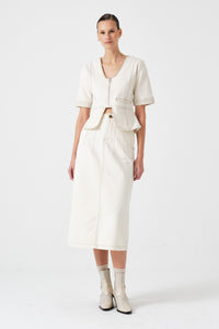 Noah Midi Denim Skirt in Ecru