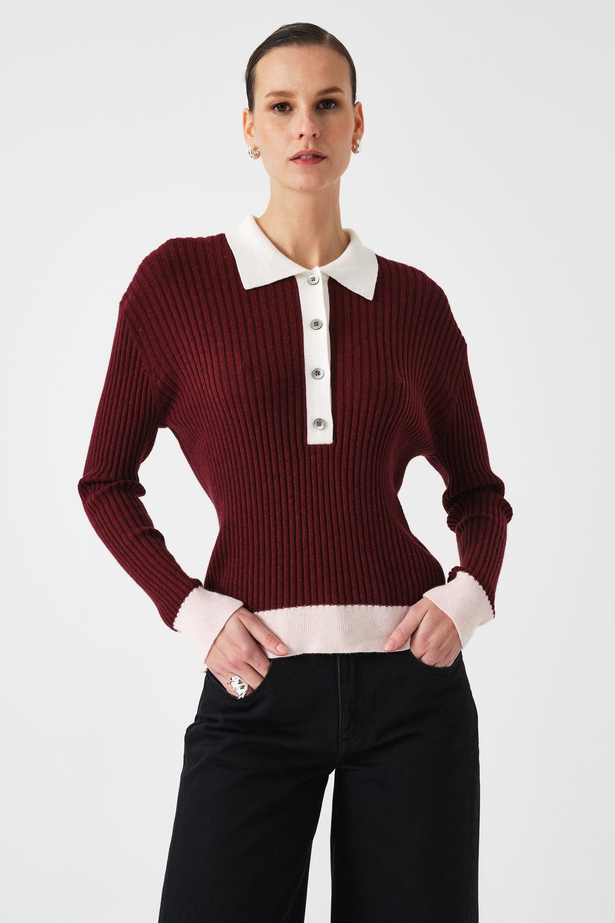 Maude Cashmere Polo in Mulberry - seventy + mochi