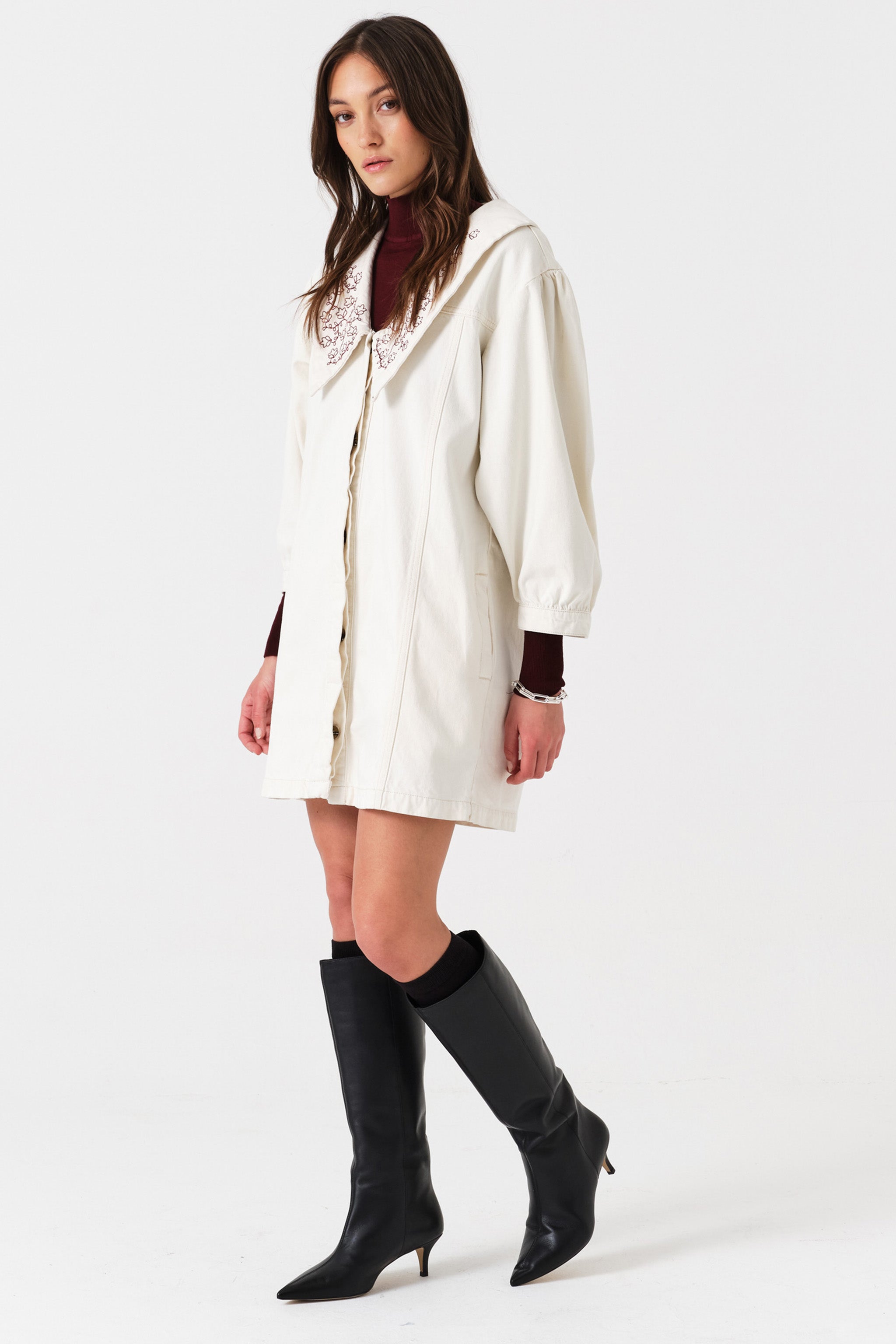 Neve Denim Mini Dress in Ecru