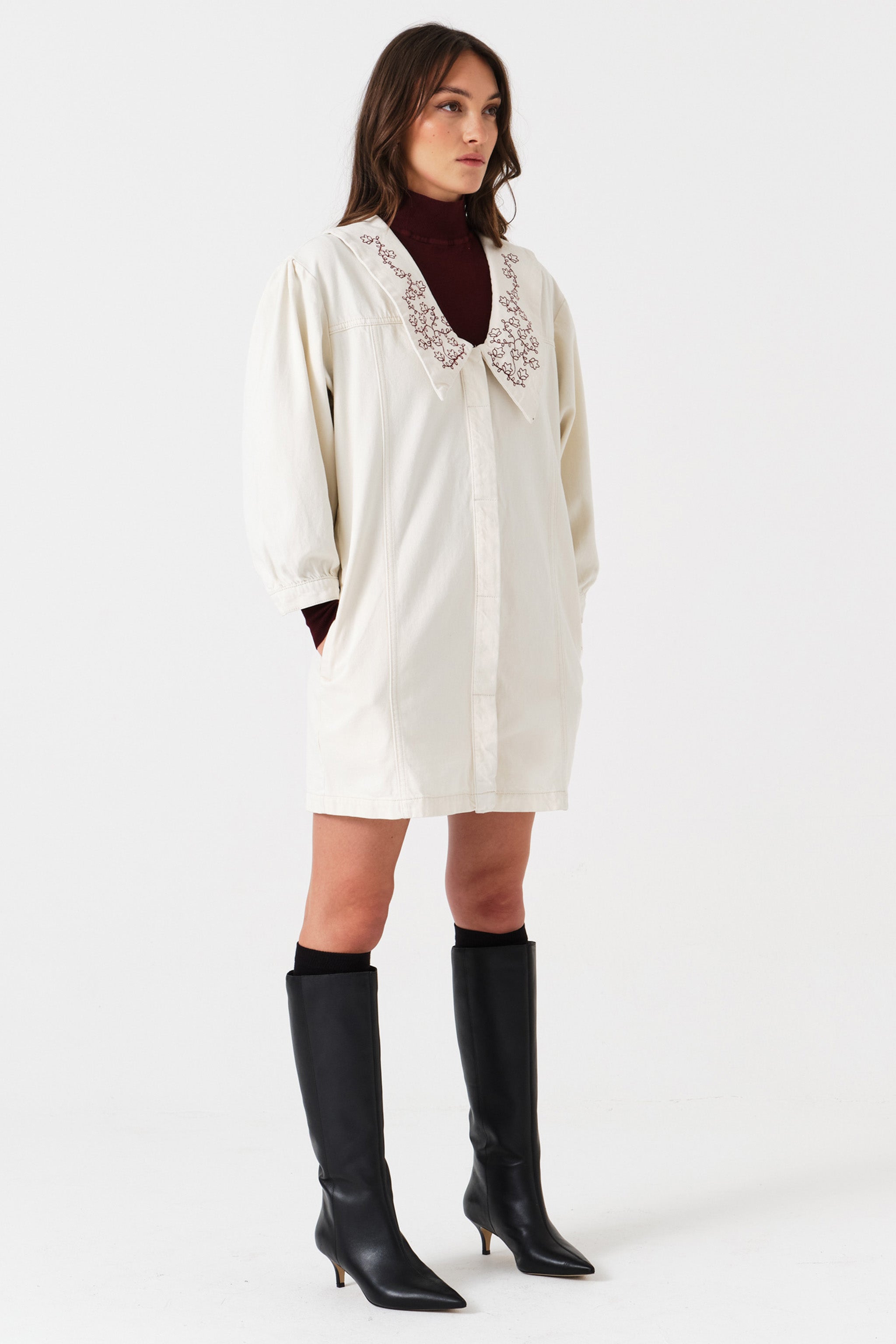 Neve Denim Mini Dress in Ecru