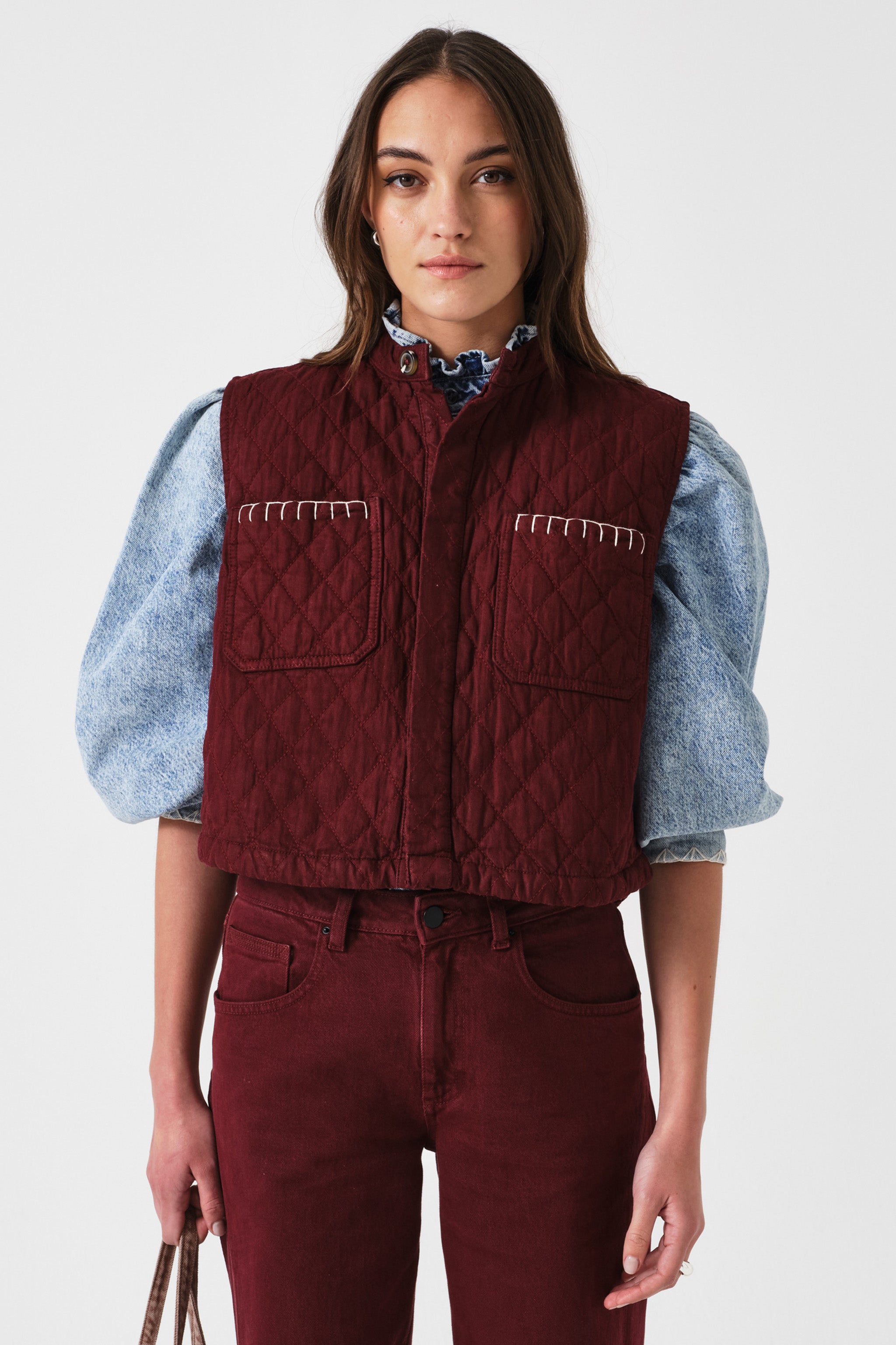 Quilted Pablo Vest in Mulberry
