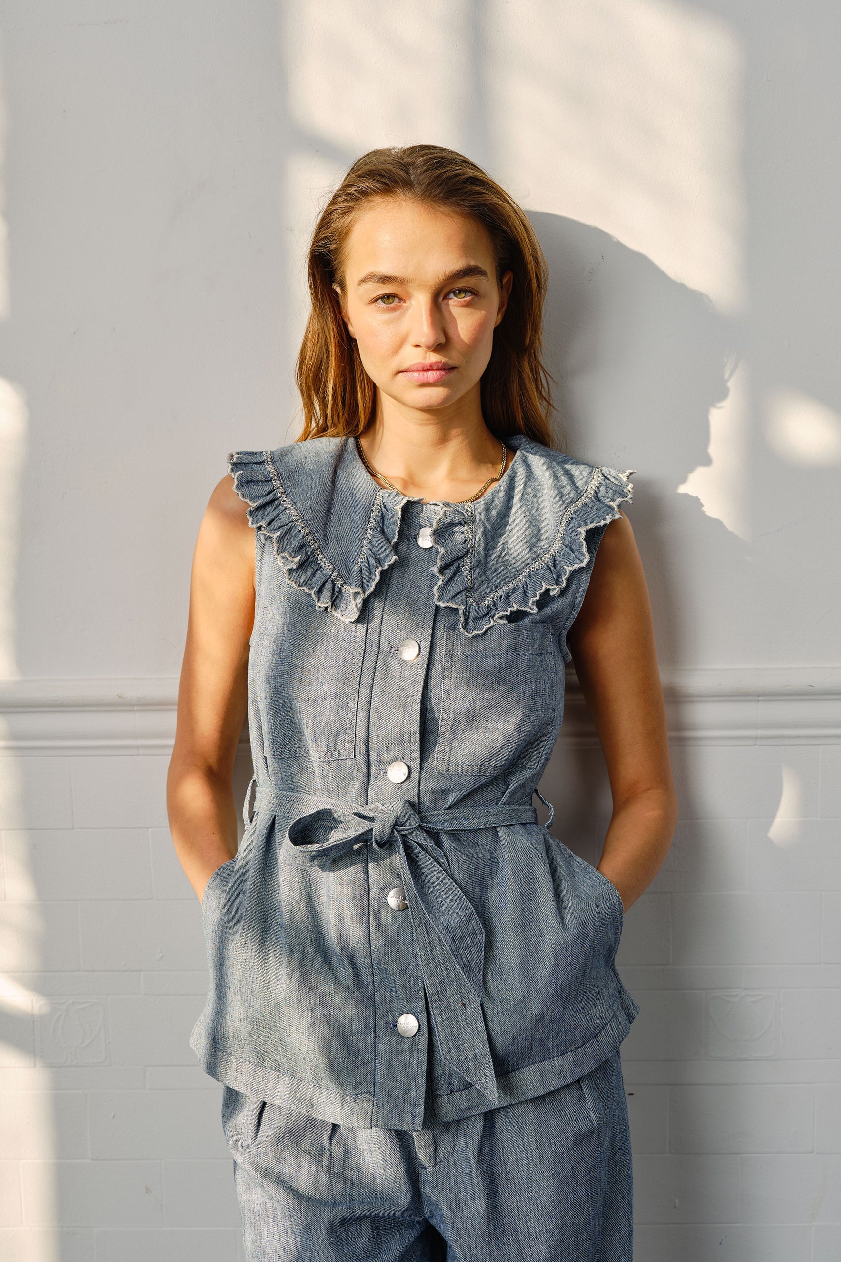 Phoebe Waistcoat in Indigo Linen - seventy + mochi