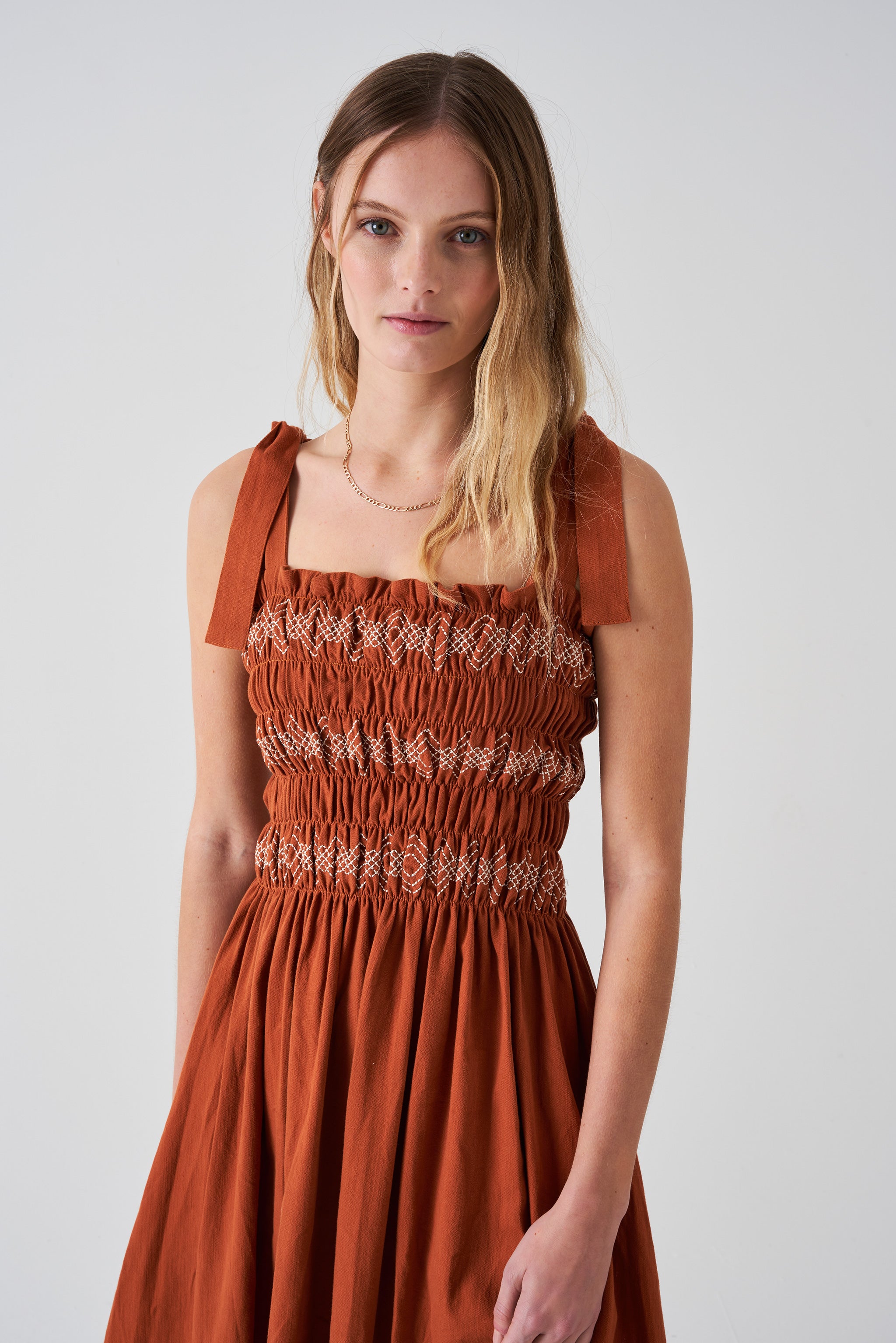 Sally Bandeau Tie Dress in Caramel - seventy + mochi