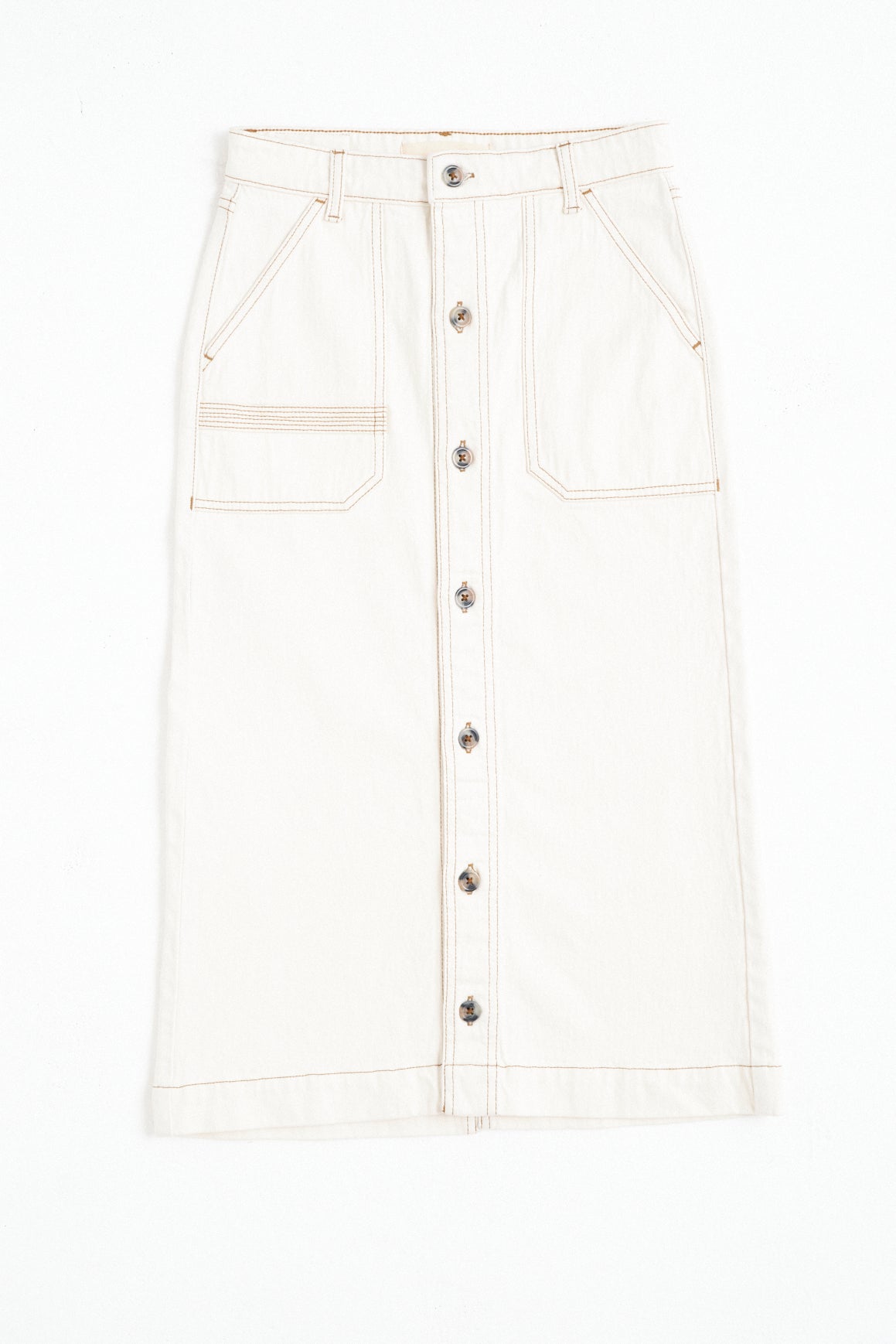 Elodie Midi Skirt in Ecru Denim - seventy + mochi