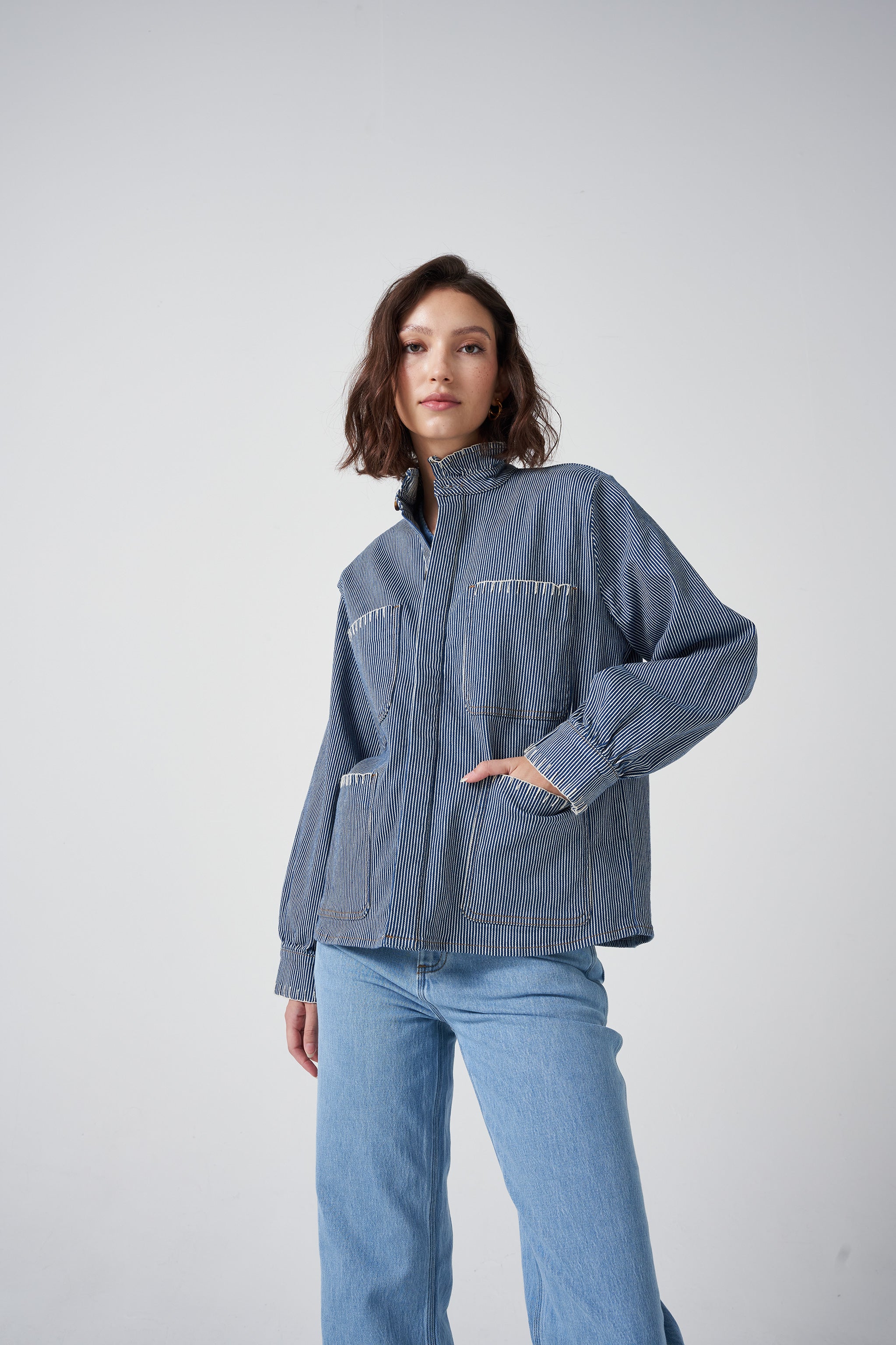 Pablo Jacket in Striped Denim - seventy + mochi