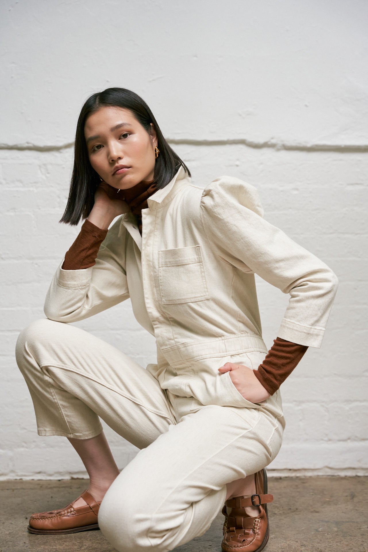 Lorna Jumpsuit in Ecru Denim - seventy + mochi