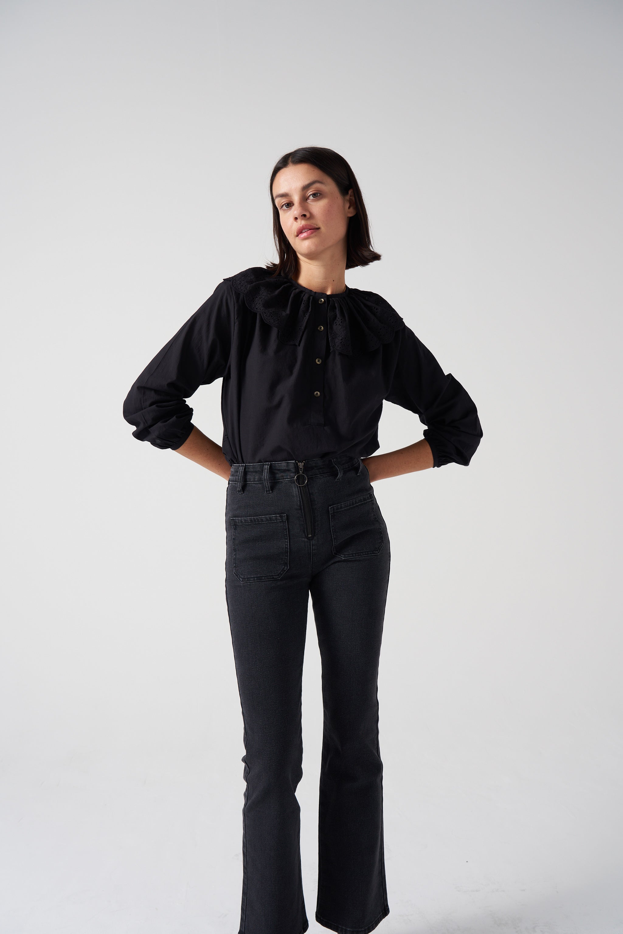 Long Kit Jean in Washed Black - seventy + mochi