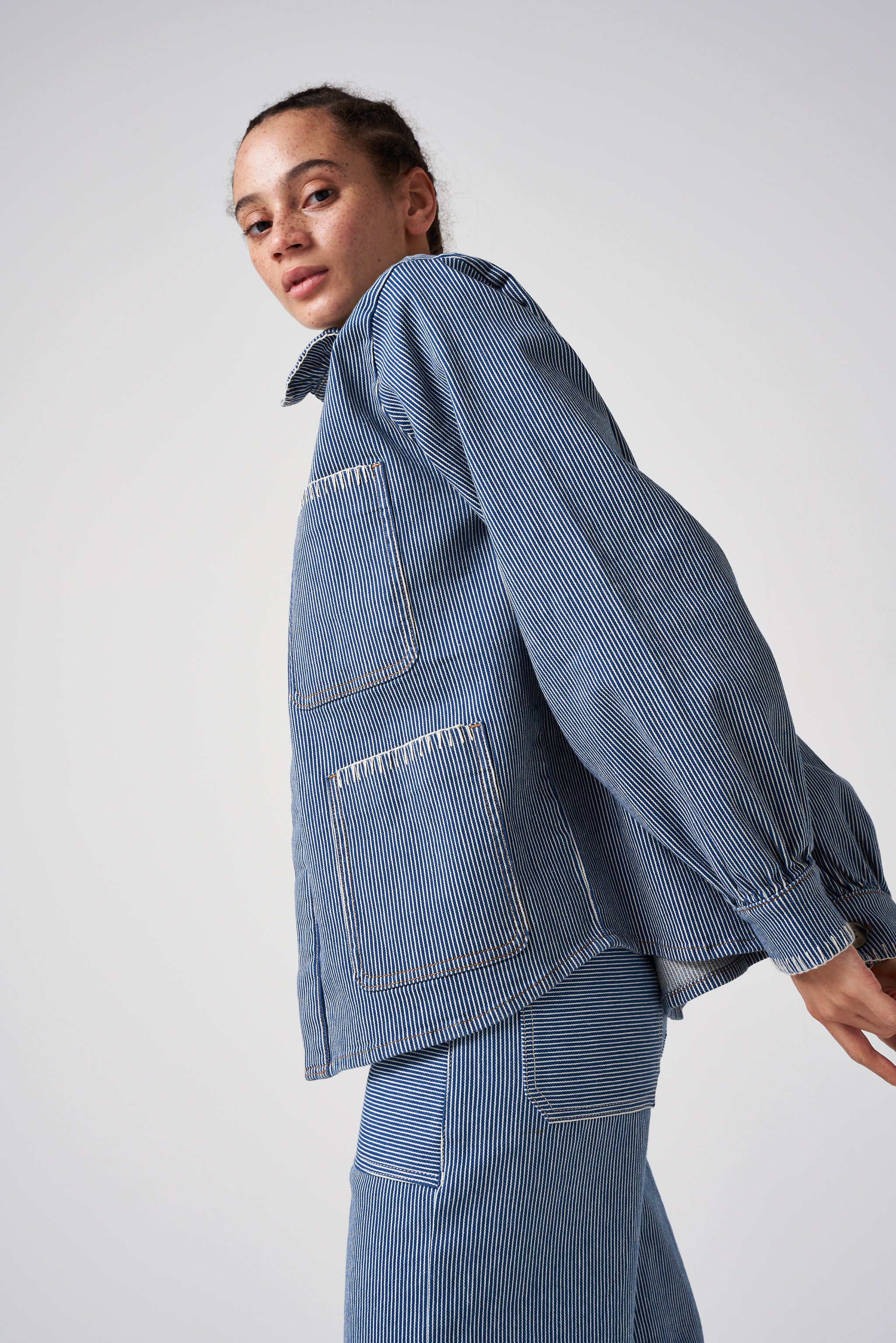 Pablo Jacket in Striped Denim - seventy + mochi