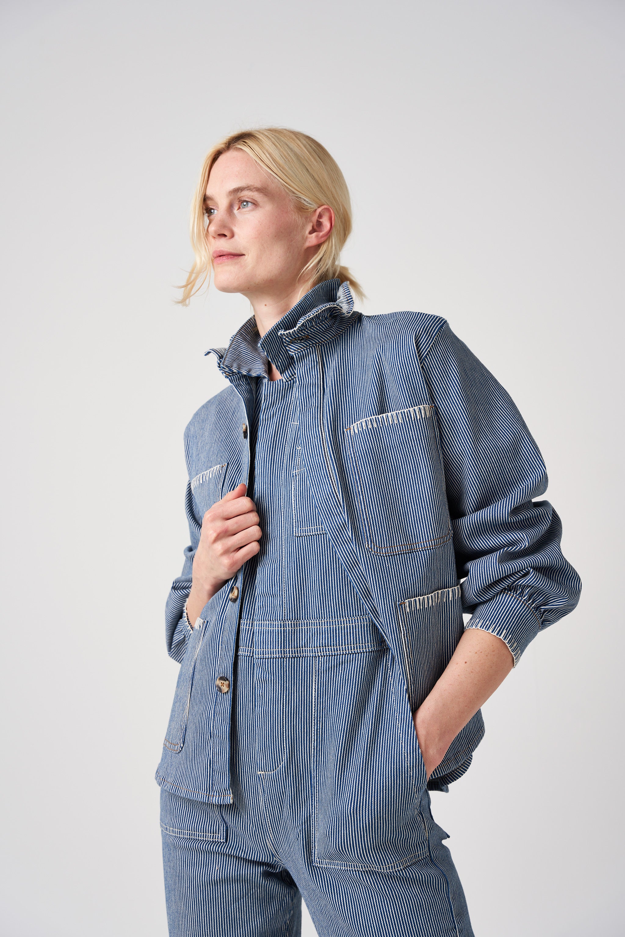 Pablo Jacket in Striped Denim - seventy + mochi